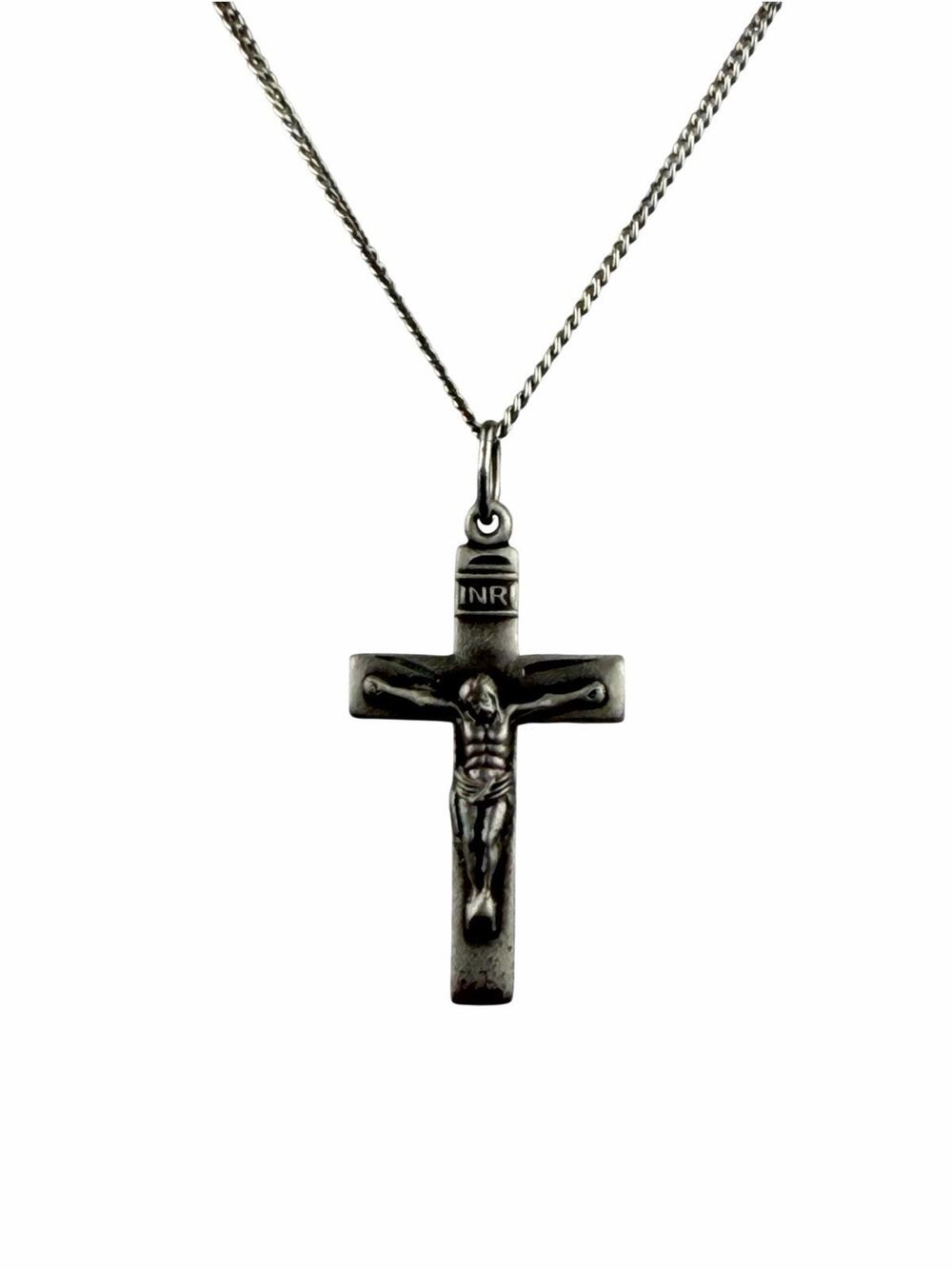 Vintage Cross Crucifix Pendant Sterling Silver 19" Chain Necklace